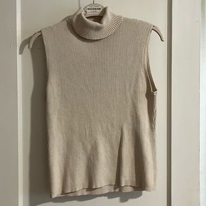 Vintage Ribbed Cotton Sleeveless Turtleneck Top